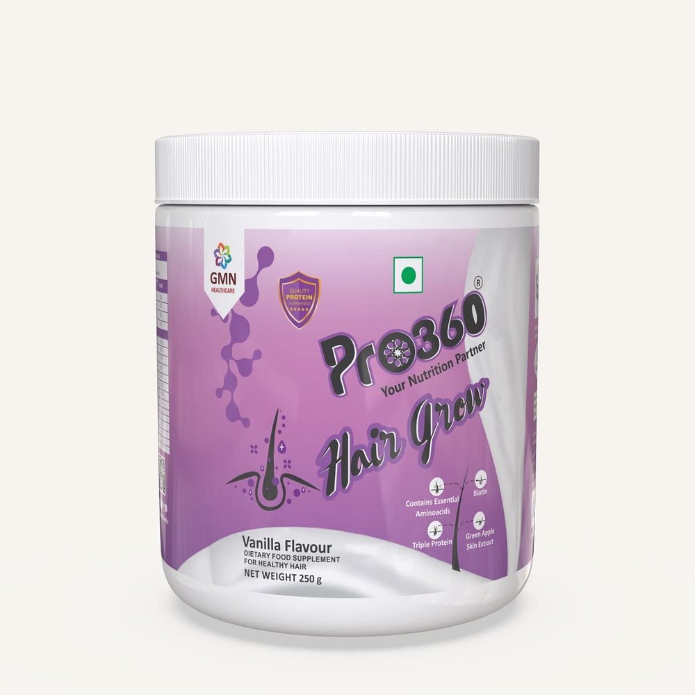 Pro360 Hair Grow Protein Powder for Healthy Hair Growth Nutrition Supplement for Men and Women - Enriched with Biotin and Green Apple Skin Extract - Vanilla Flavor 250g (Pack of 1)