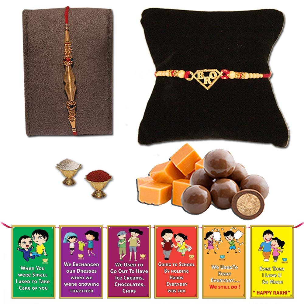 BOGATCHI with Chocolates Free with Set of 2 Beautifully Designed Authentic + Free Roli Chawal and Rakhi Cards