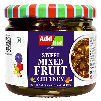 Add Me Premium Sweets Dry Khatta Meetha Mixed Fruit Achar,Chutney, Pickle with Kesar Elaichi Delicious Mixed Fruit Chutney Sweet & Tangy Indian Condiment, Perfect for Snacks, Dips & Sandwiche 350g Pack of 1