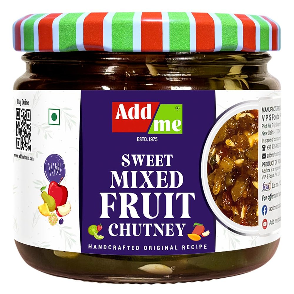 Add Me Premium Sweets Dry Khatta Meetha Mixed Fruit Achar,Chutney, Pickle with Kesar Elaichi Delicious Mixed Fruit Chutney Sweet & Tangy Indian Condiment, Perfect for Snacks, Dips & Sandwiche 350g Pack of 1