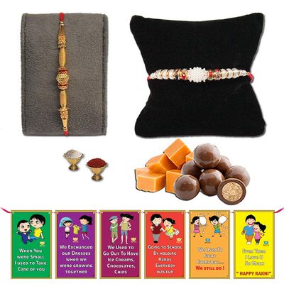 BOGATCHI Rakhi Dark Chocolates Nuts Free with Set of 2 Shinning Antique Design Rakhi for Brother + Free roli chawal and bro sis Story Card