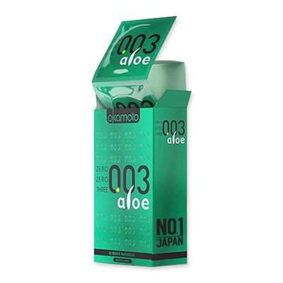 OKAMOTO 003 Aloe Condoms|Japan's Best Only Natural Water Based Lube Condom In India|Thinnest Premium Condoms For Men - Made In Japan|0.03 Mm Thin Extra Lubricated (Pack Of 1)