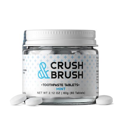 Crush & Brush Toothpaste Tablets- Mint Glass JAR - 60g ~ 80 Tablets
