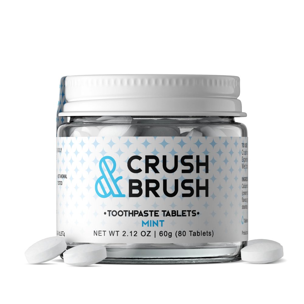 Crush & Brush Toothpaste Tablets- Mint Glass JAR - 60g ~ 80 Tablets