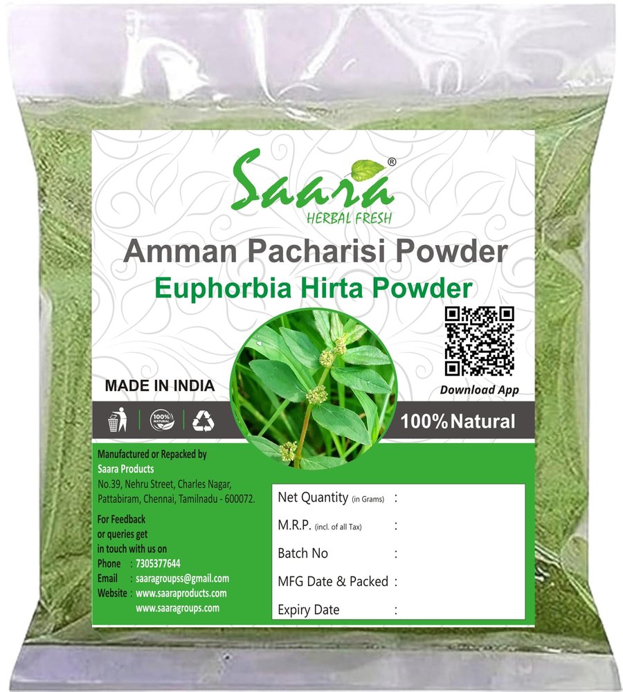 Saara HERBAL FRESH Amman Pacharisi Powder 101g | Euphorbia Hirta Powder | Dudhi Powder, Used for warts pimples and wounds (Pack of 1 X 101g)