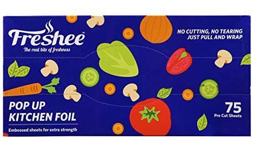 Freshee 225 Pre Cut Aluminium Foil Sheets for Wrapping Roti, Pack of 3 x 75 Sheets Each Pop up Kitchen Foil, Food Wrapping Silver Foil for Roasting, Grill Lining and More