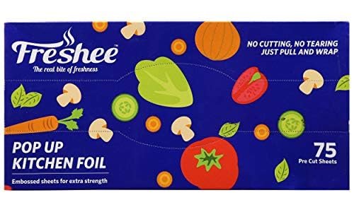 Freshee 225 Pre Cut Aluminium Foil Sheets for Wrapping Roti, Pack of 3 x 75 Sheets Each Pop up Kitchen Foil, Food Wrapping Silver Foil for Roasting, Grill Lining and More