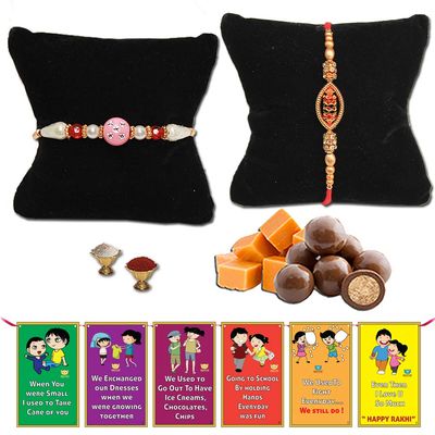 BOGATCHI Rakhi Dark Chocolates Nuts Free with Set of 2 Hand Crafted Rakhi for Brother+ Free roli chawal and bro sis Story Card