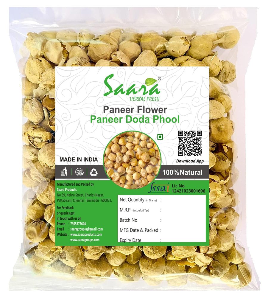Saara HERBAL FRESH Paneer Dodi, 100g, Paneer Flower, Paneer Doda, Paneer Phool Herb for Diabetes, Withania Coagulans, (Pack of 1 X 100g)