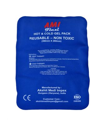 AMI Flexi Xtra Large Hot & Cold Gel Pack Reusable Soft Foldable CE ISO Certified with Cover and Elastic Belt For Multiple Therapies.(Blue/Navy Blue)