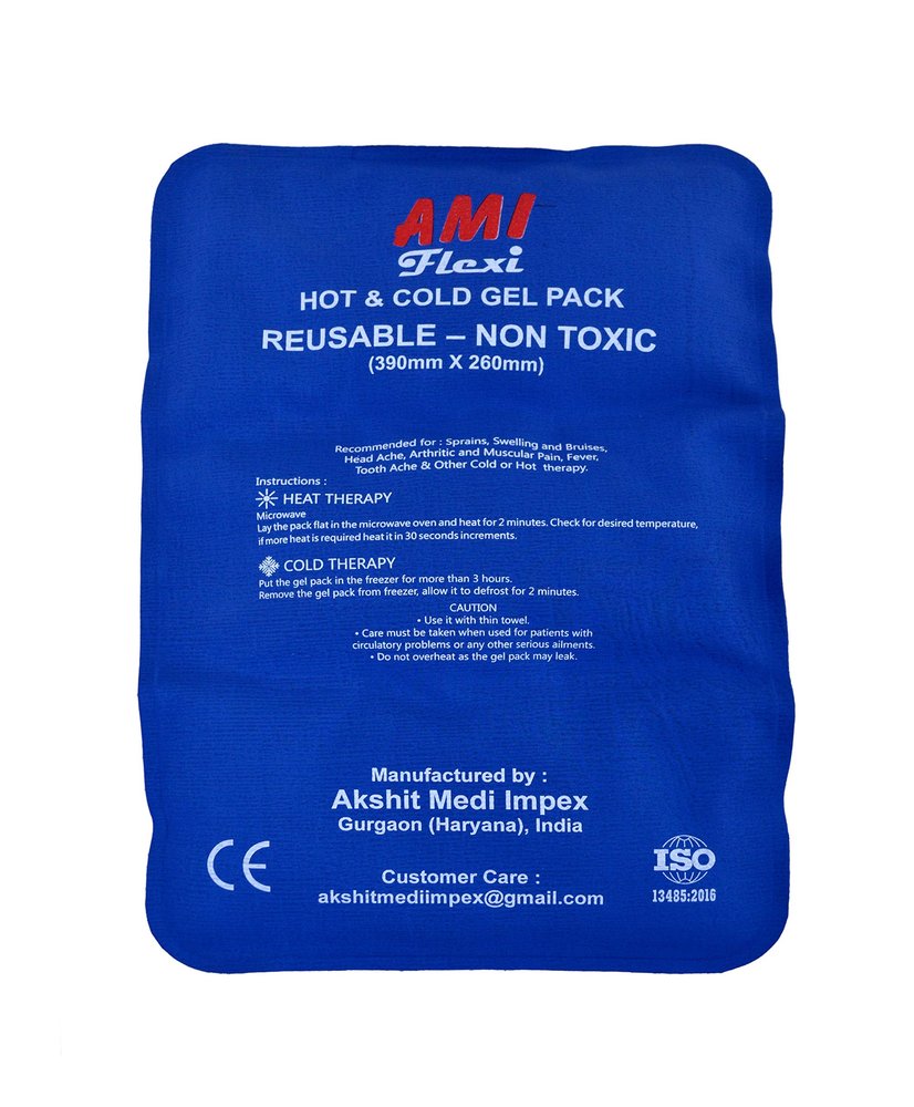 AMI Flexi Xtra Large Hot & Cold Gel Pack Reusable Soft Foldable CE ISO Certified with Cover and Elastic Belt For Multiple Therapies.(Blue/Navy Blue)