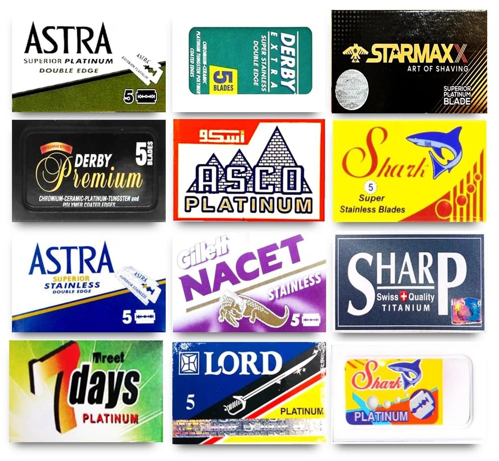 Astra-Derby-Shark-Voskhod-Rapira-Lord 60 Quality Double Edge Razor Blades Sampler (12 different brands)