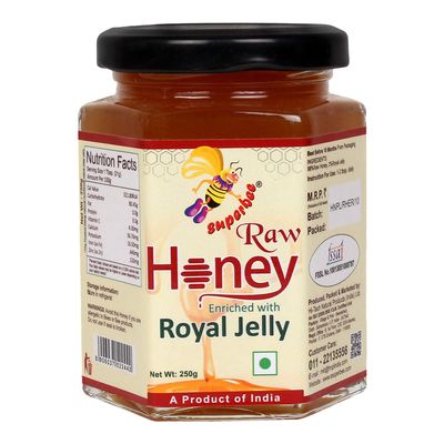 Superbee Raw Honey Enriched with Royal Jelly | 100% Natural, Immunity Booster, Energy & Wellness |Glass Jar | 250 gm