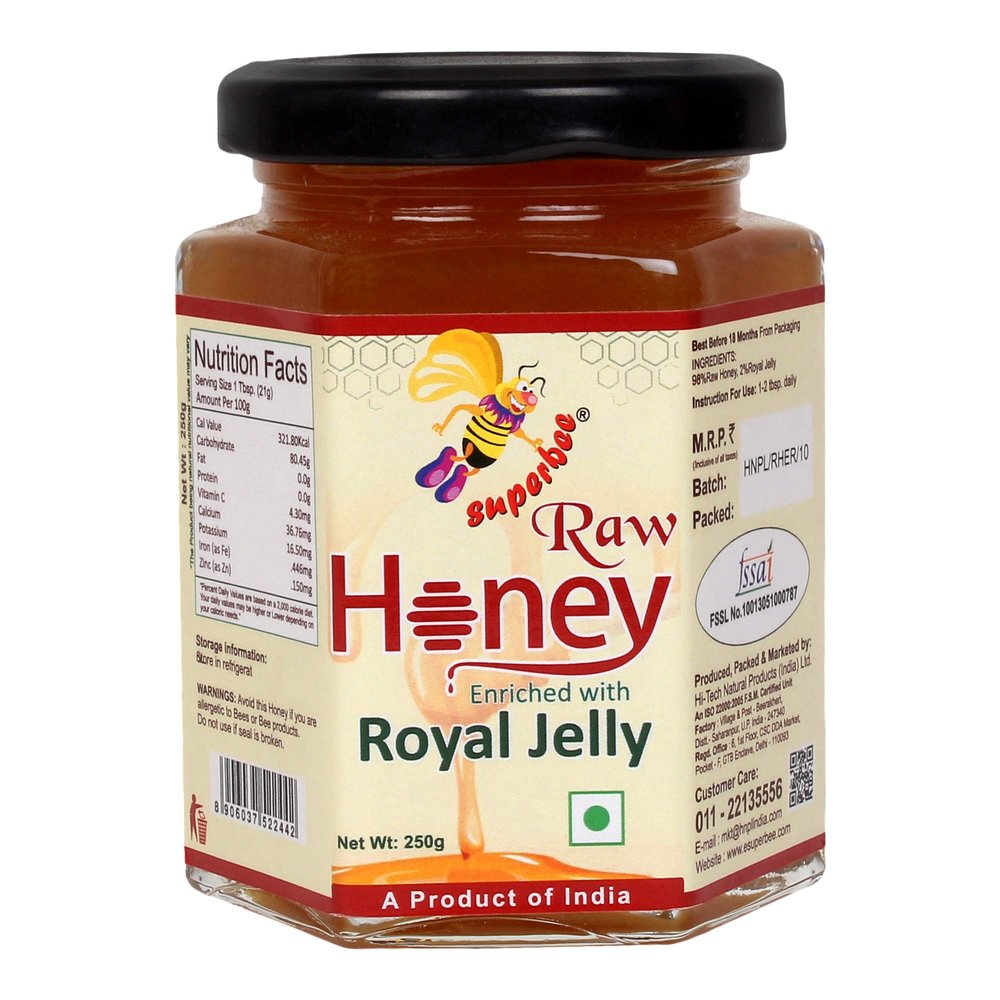 Superbee Raw Honey Enriched with Royal Jelly | 100% Natural, Immunity Booster, Energy & Wellness |Glass Jar | 250 gm