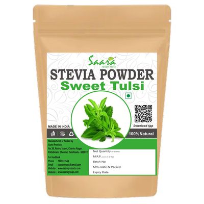 Saara HERBAL FRESH Stevia Powder, Sweet Tulsi Powder, Natural Sweetener, Rebiana, Seeni Thulasi Leaves Powder, (pack of 1 x 51g)