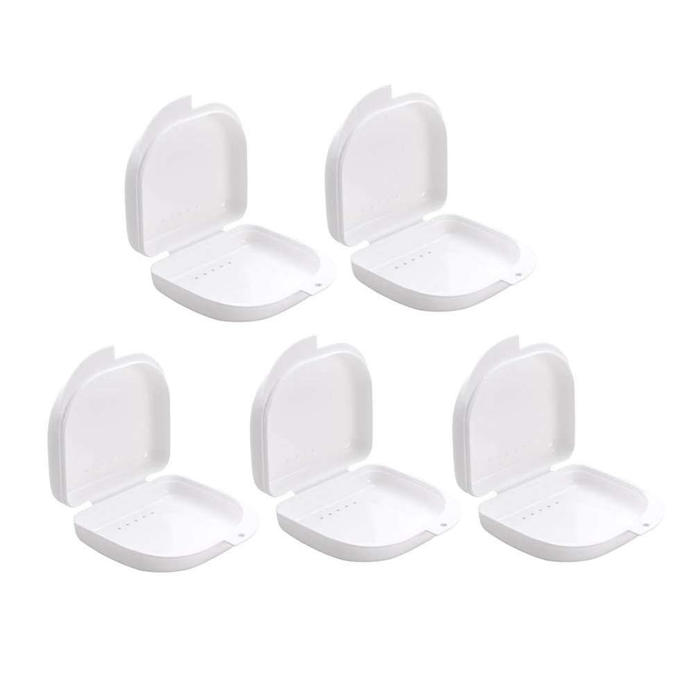 Supvox 5 Pcs Retainer Case With Lid Dentures Box, Dental Retainer Container, Denture Bath Cleaning Soaking Cup for Travel, Retainer Cleaning