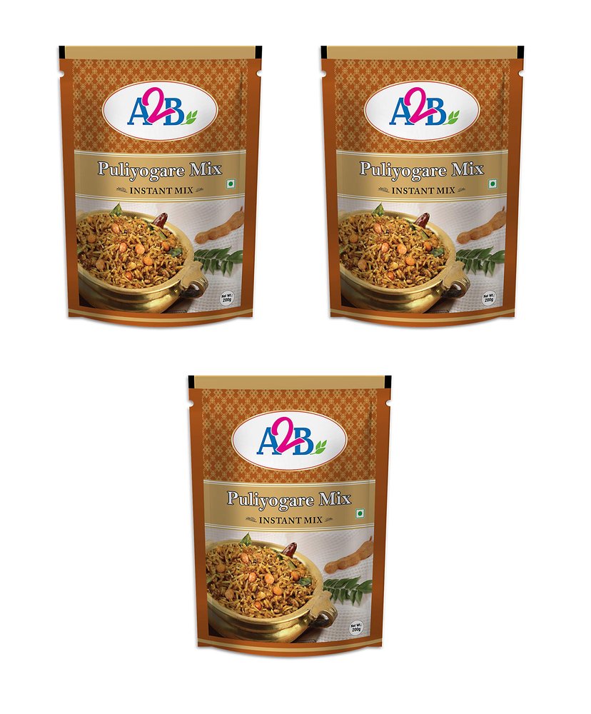 Adyar Anand Bhavan Sweets and Snacks A2B Puliyogare Tamarind Rice Mix (3 x 200 g)