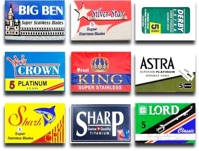 Astra-Derby-Shark-Lord-Treet-Voskhod-Big Ben 50 Quality Double Edge Razor Blades Sampler (9 different brands)
