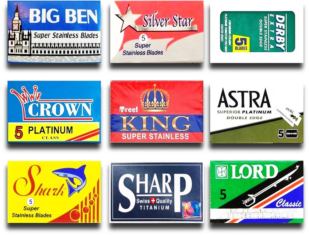 Astra-Derby-Shark-Lord-Treet-Voskhod-Big Ben 50 Quality Double Edge Razor Blades Sampler (9 different brands)