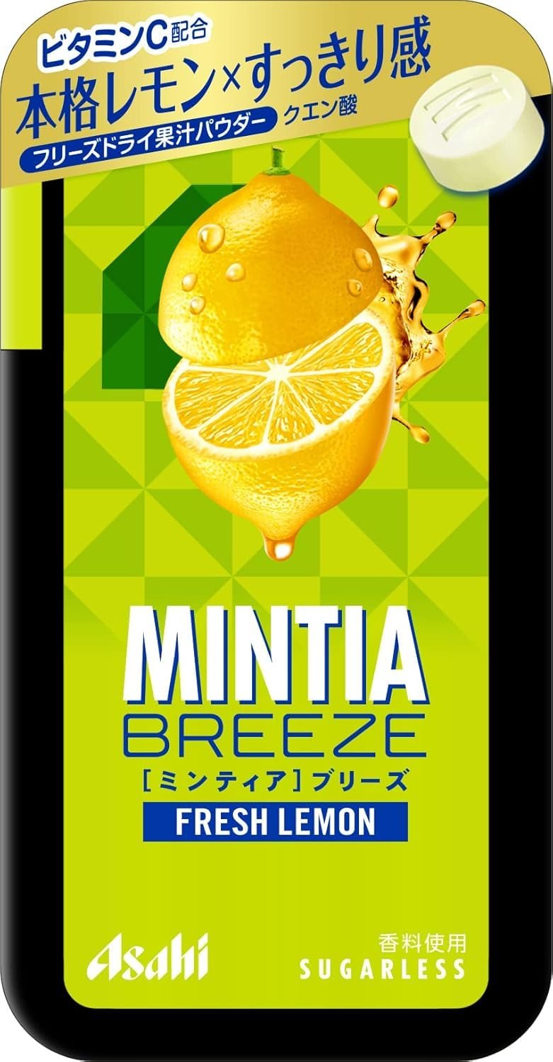 Asahi Mintia Breeze Fresh Lemon Sugarless Mint | 30 Tablets | Pack of 3 | Made in Japan