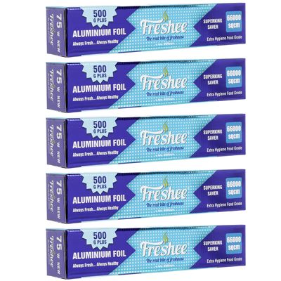 Freshee Aluminium Foil for Wrapping Food 22mtrs Silver Foil Roll Disposable Foil for Food Parcel 66000sqcm, Pack of 5