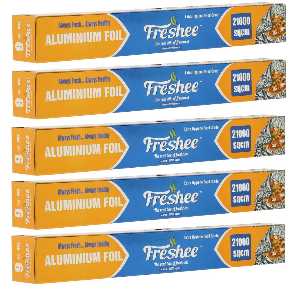 Freshee 21000sqcm Disposable Aluminium Foil for Roasting, Pack of 5 Silver Foil Roll for Packing Food for Delivery Reheating & Freezing