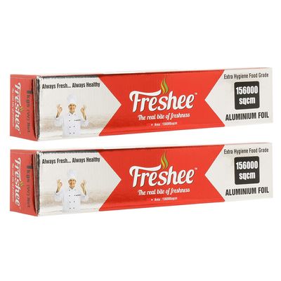 Freshee 156000sqcm Aluminium Silver Kitchen Foil Roll Paper Pack of 2|Food wrap|Disposable Food Parcel for Fresh Food