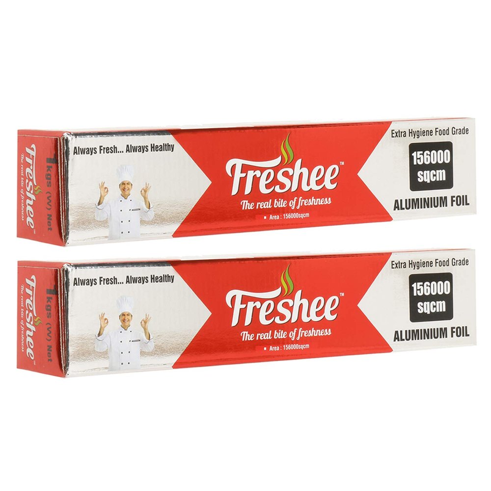 Freshee 156000sqcm Aluminium Silver Kitchen Foil Roll Paper Pack of 2|Food wrap|Disposable Food Parcel for Fresh Food