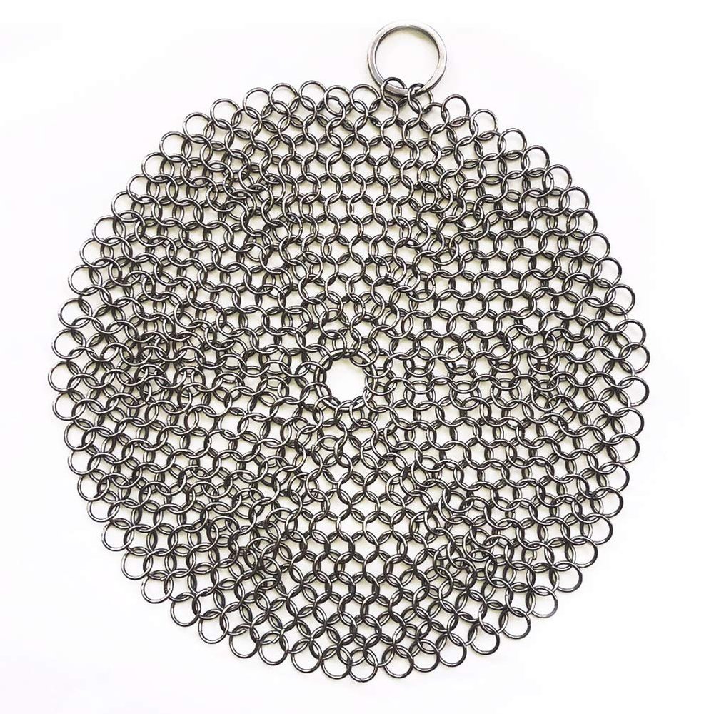 316 Premium Stainless Steel Cast Iron Cleaner, Chainmail Scrubber for Cast Iron Pan Pre-Seasoned Pan Dutch Ovens Waffle Iron Pans Scraper Cast Iron Grill Scraper Skillet Scraper Round (7 Inch)