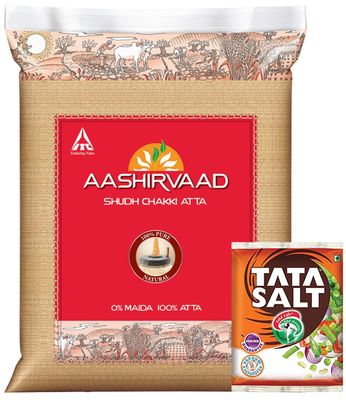Aashirvaad Flour - Whole Wheat Atta, 10kg Pack + Tata Salt, 1kg (Promo Pack)