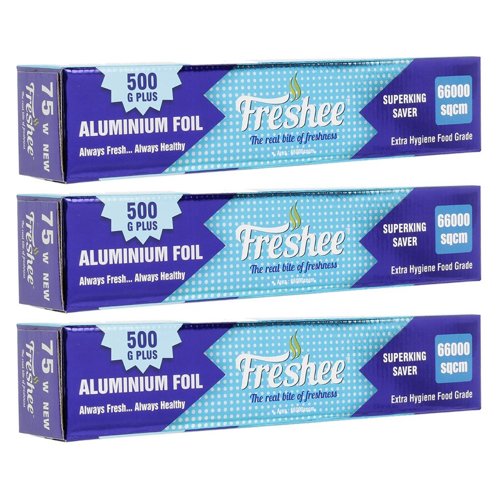 Freshee Aluminium Foil for Wrapping Food 22mtrs Silver Foil Roll Disposable Foil for Food Parcel 66000sqcm, Pack of 2
