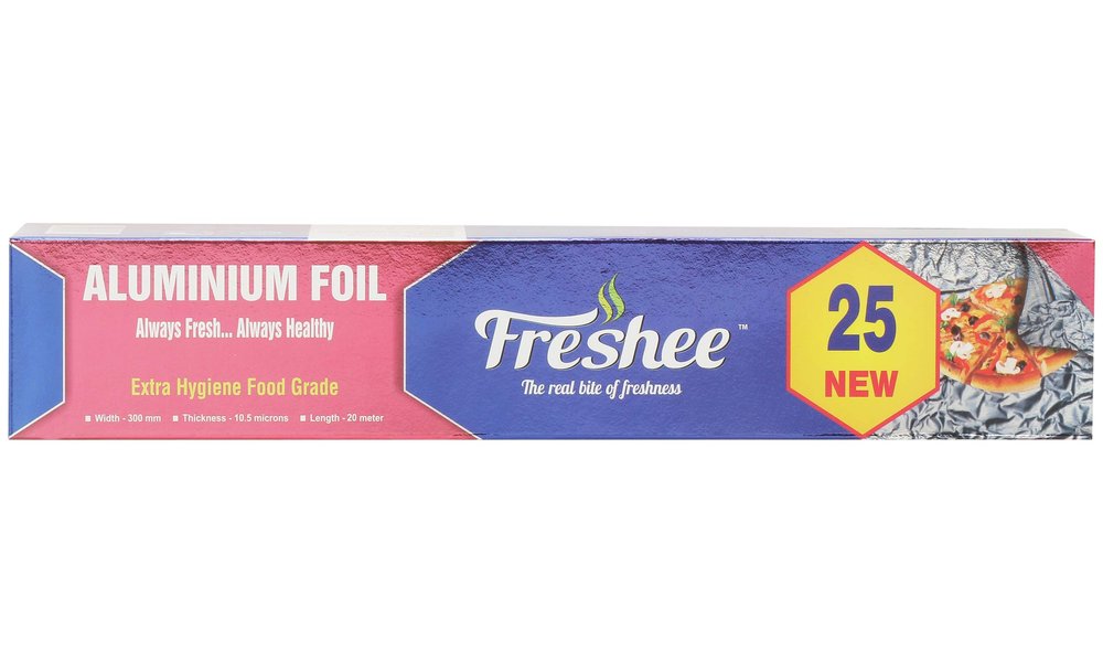 Freshee 25m New Aluminium Silver Kitchen Foil Roll Paper, 11 Micron Thick, Food wrap, Disposable, Food Parcel, Fresh Food