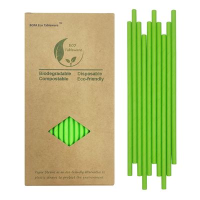 Frost Greensward Color Paper Straws, Plain Green Solid Drinking Straws, 100 Count Recyclable Kraft Paper Box Natural Green(Green)