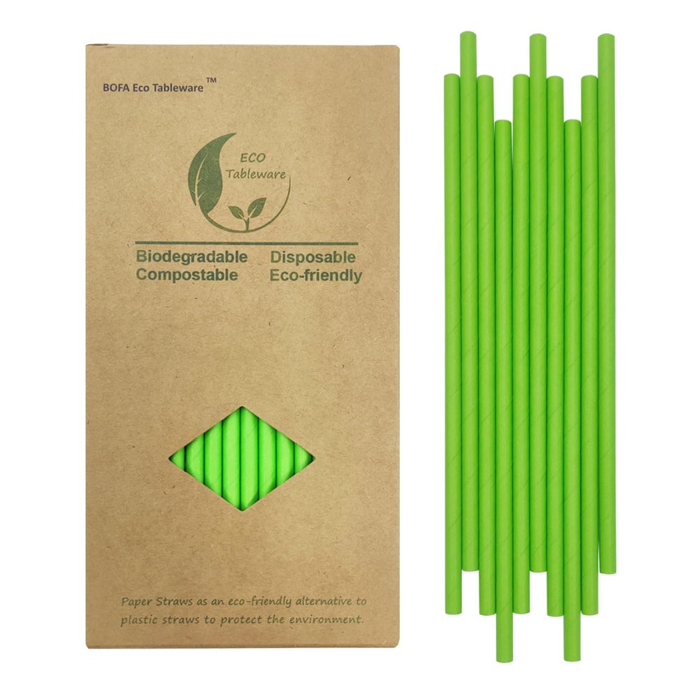 Frost Greensward Color Paper Straws, Plain Green Solid Drinking Straws, 100 Count Recyclable Kraft Paper Box Natural Green(Green)