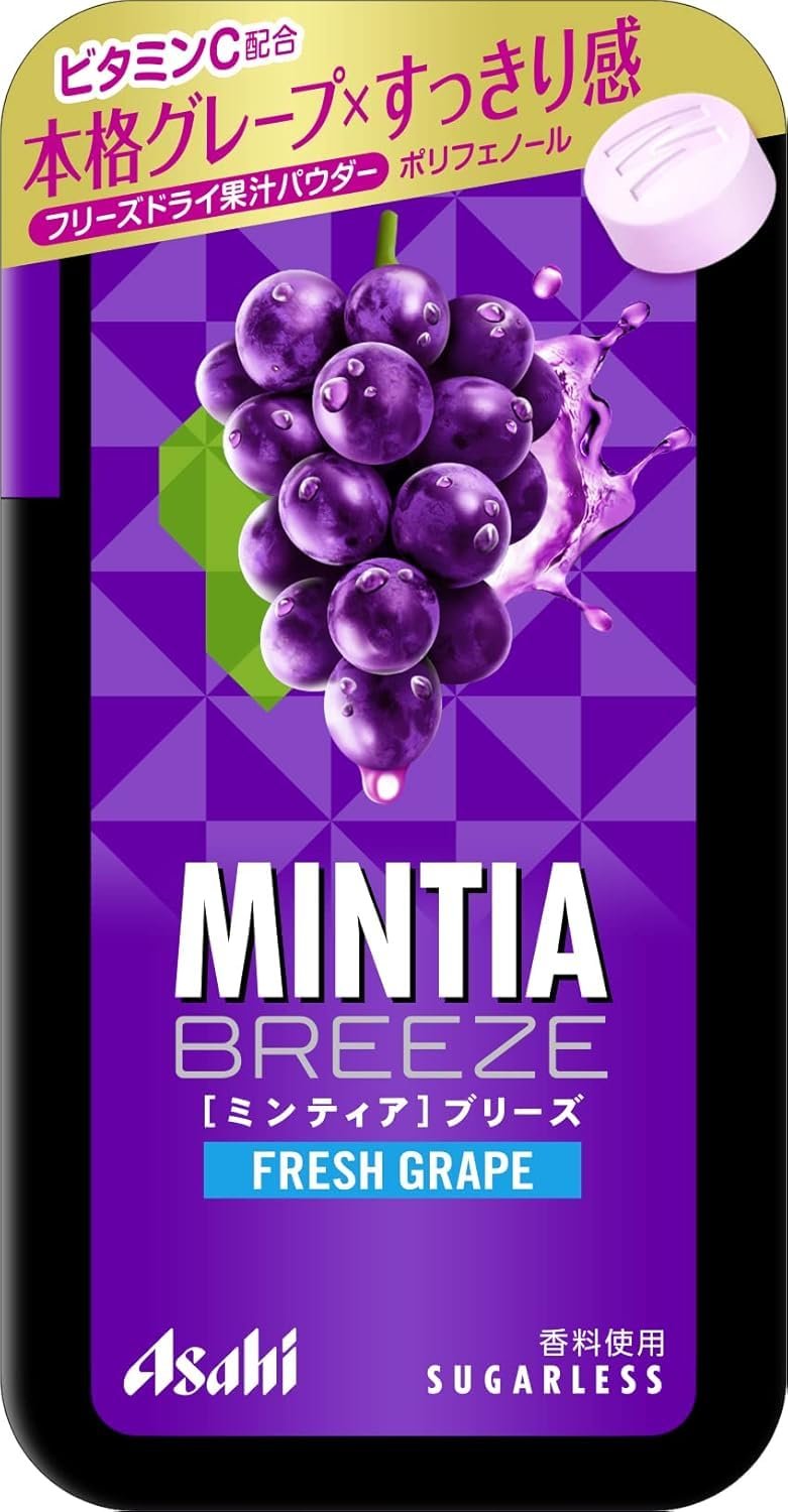 Asahi MINTIA Breeze Sugarless Mint Tablet 30 Tablets | Fresh Grape | | Pack of 3 | Made in Japan