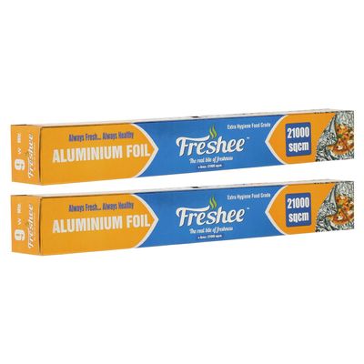 Freshee Aluminium Foil 7mtrs Silver Foil Roll 11 Micron Thick Kitchen Foil for Food Wrapping Disposable Foil 21000sqcm, Pack of 2