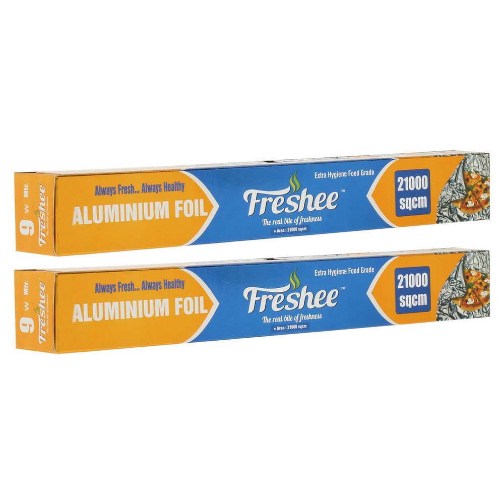 Freshee Aluminium Foil 7mtrs Silver Foil Roll 11 Micron Thick Kitchen Foil for Food Wrapping Disposable Foil 21000sqcm, Pack of 2