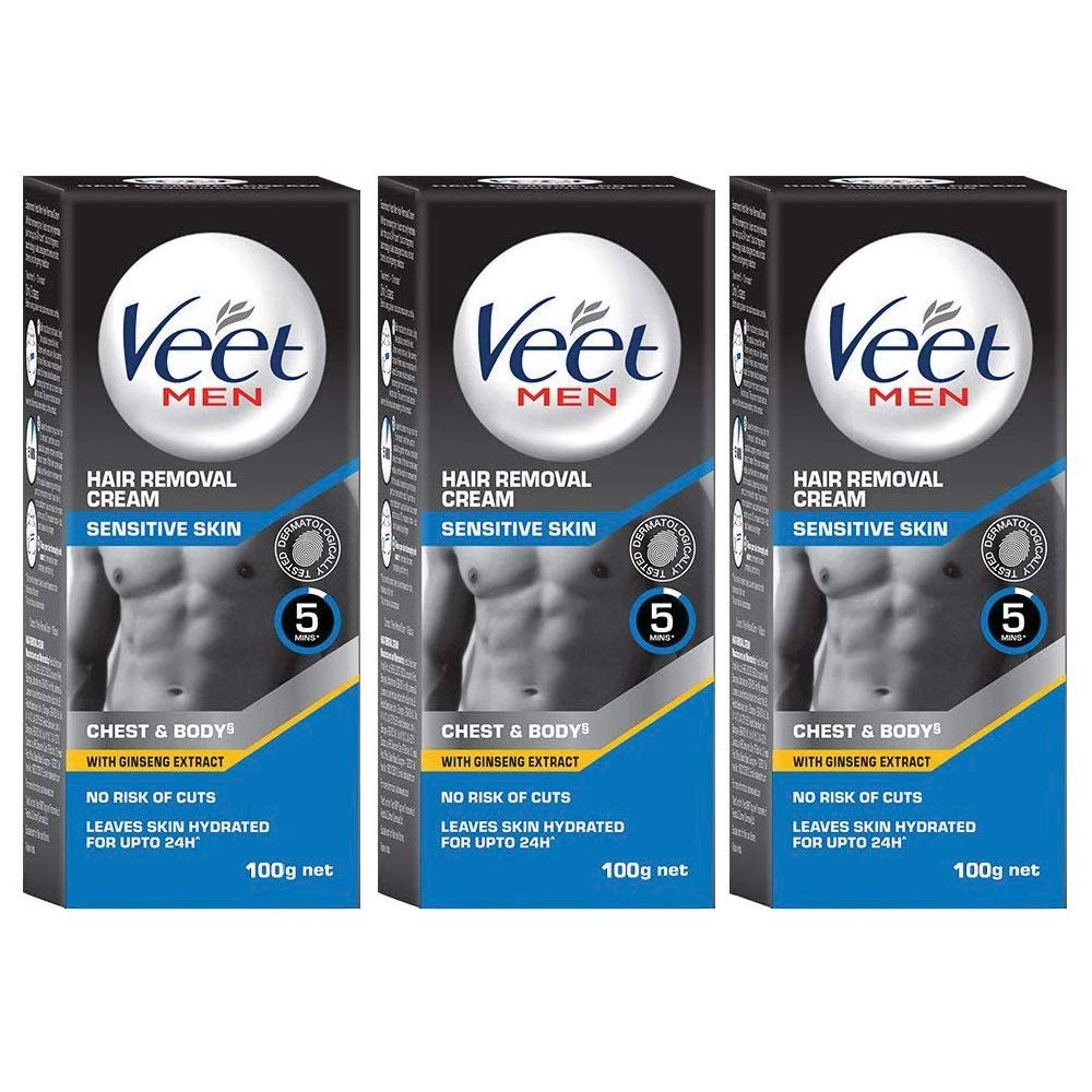 Veet Hair Removal Cream for Men, Sensitive skin, 100g Each (Pack of 3)