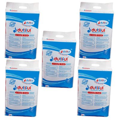 Dutiful underpads 50 pcs, size 60 * 90 cm large size (pack of 5)
