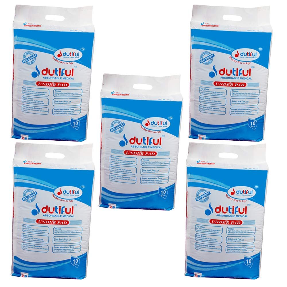 Dutiful underpads 50 pcs, size 60 * 90 cm large size (pack of 5)