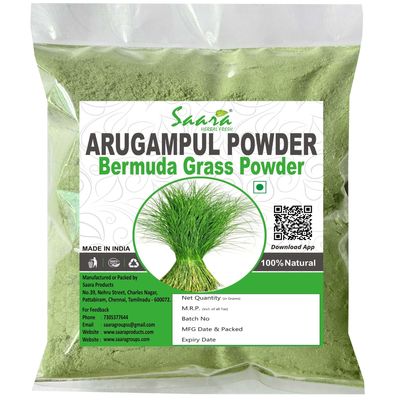 Saara HERBAL FRESH Pure Arugampul Powder, 100g, Bermuda Grass, Non-GMO & Additive-Free, 100g