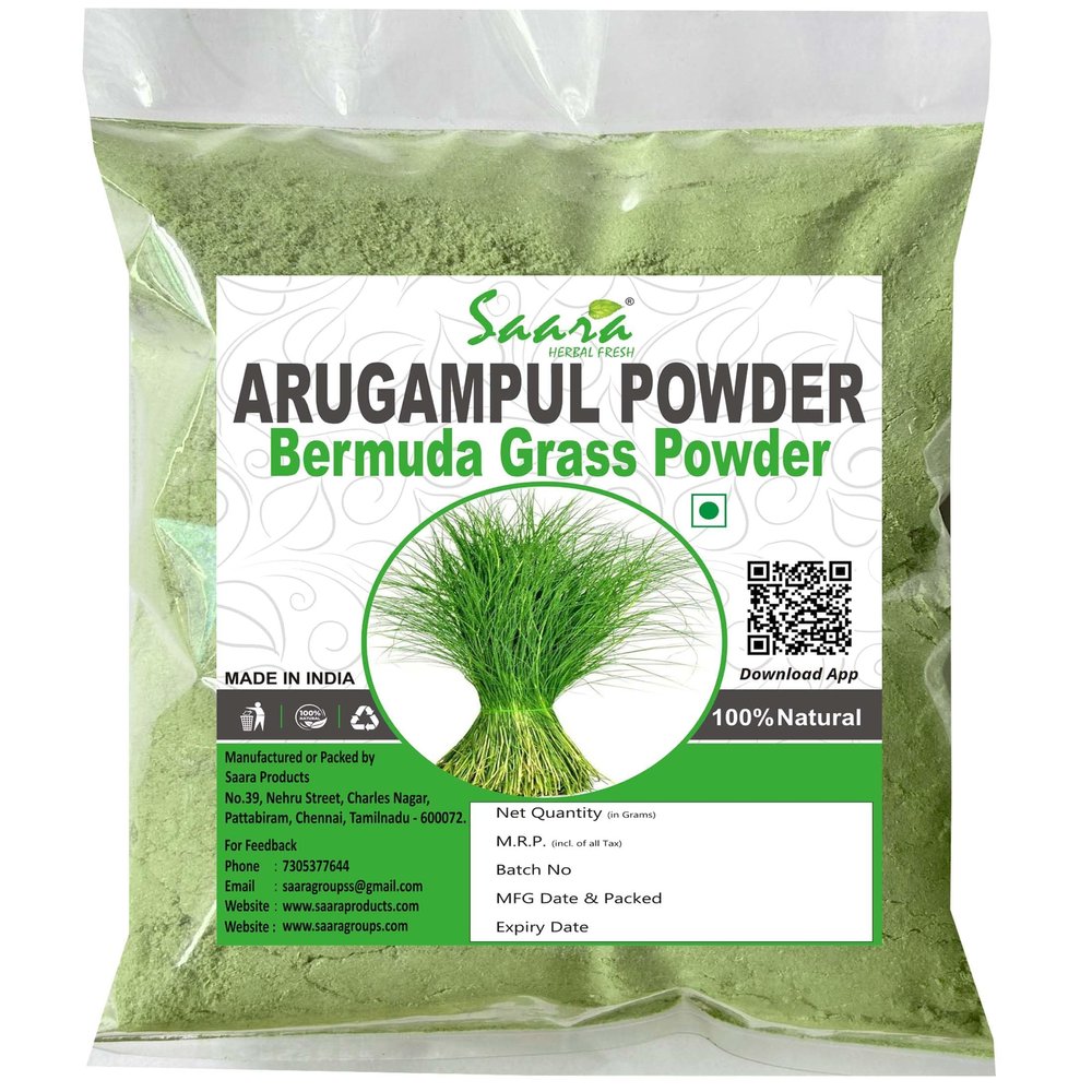 Saara HERBAL FRESH Pure Arugampul Powder, 100g, Bermuda Grass, Non-GMO & Additive-Free, 100g