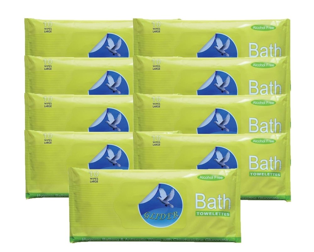 Glider Bed Bath Wipes | 9 Packs | 90 Wipes | Enriched with Aloe Vera & Vitamin E | Extra-Large, No-Rinse Cleansing Wipes for Adults & Seniors