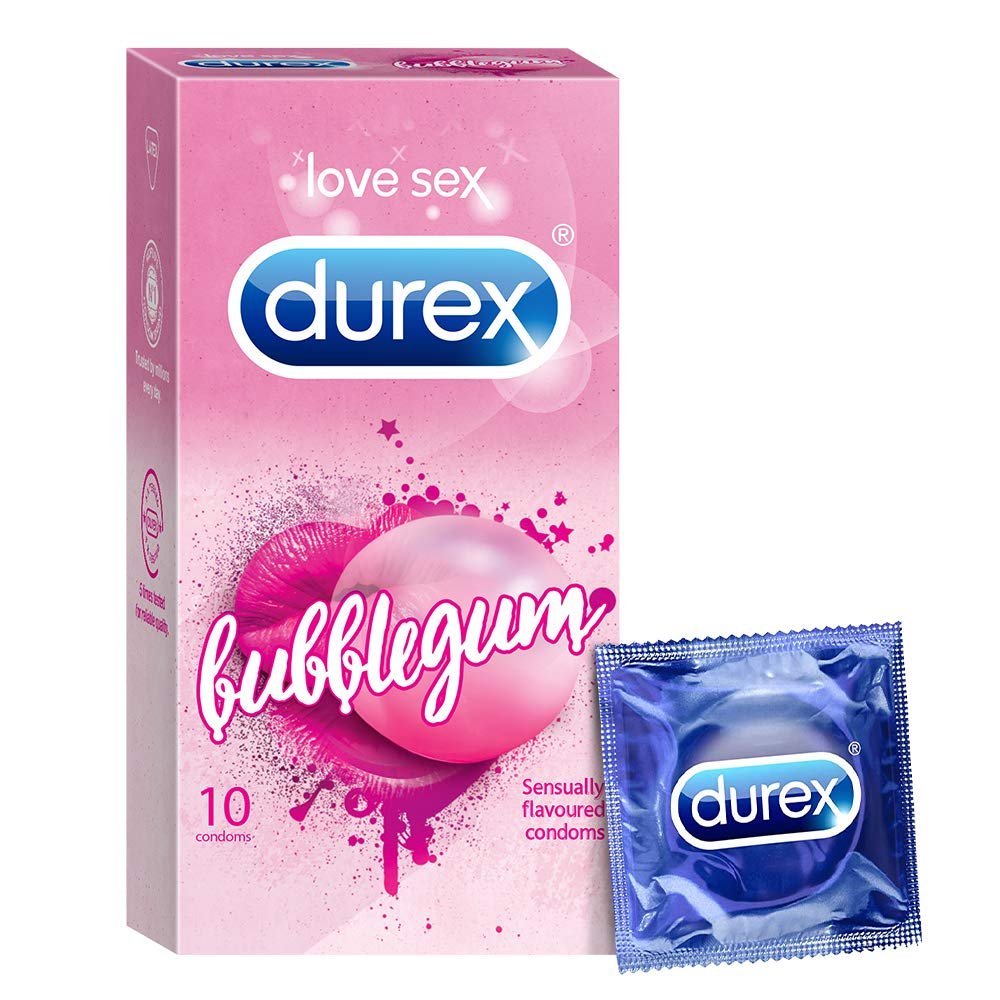 Durex Bubblegum Flavoured Condoms for Men - 10 Count |Suitable for use with lubes & toys