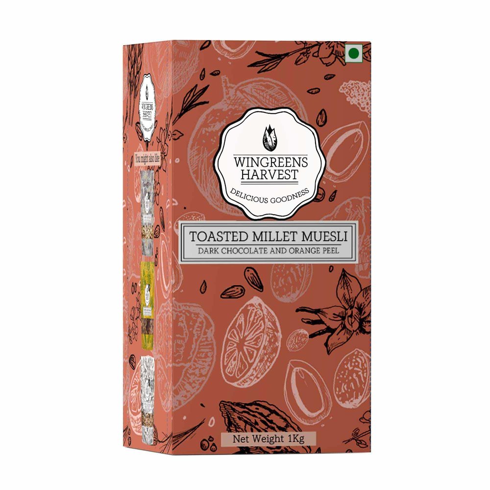MONSOON HARVEST Wingreens Harvest Toasted Millet Muesli 1Kg, Dark Chocolate & Orange Peel, Natural, Breakfast Cereal, Healthy Gluten-Free With Whole Grains, Dried Fruits, Nuts And Seeds, Saver Pack