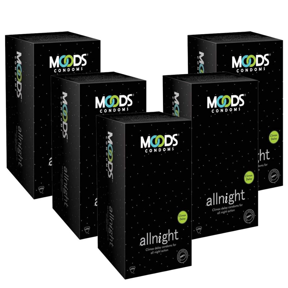 A 'MOODS' All Night Condom Made of Natural Rubber Latex For Men(5 Pack Of 12 Condom Each)