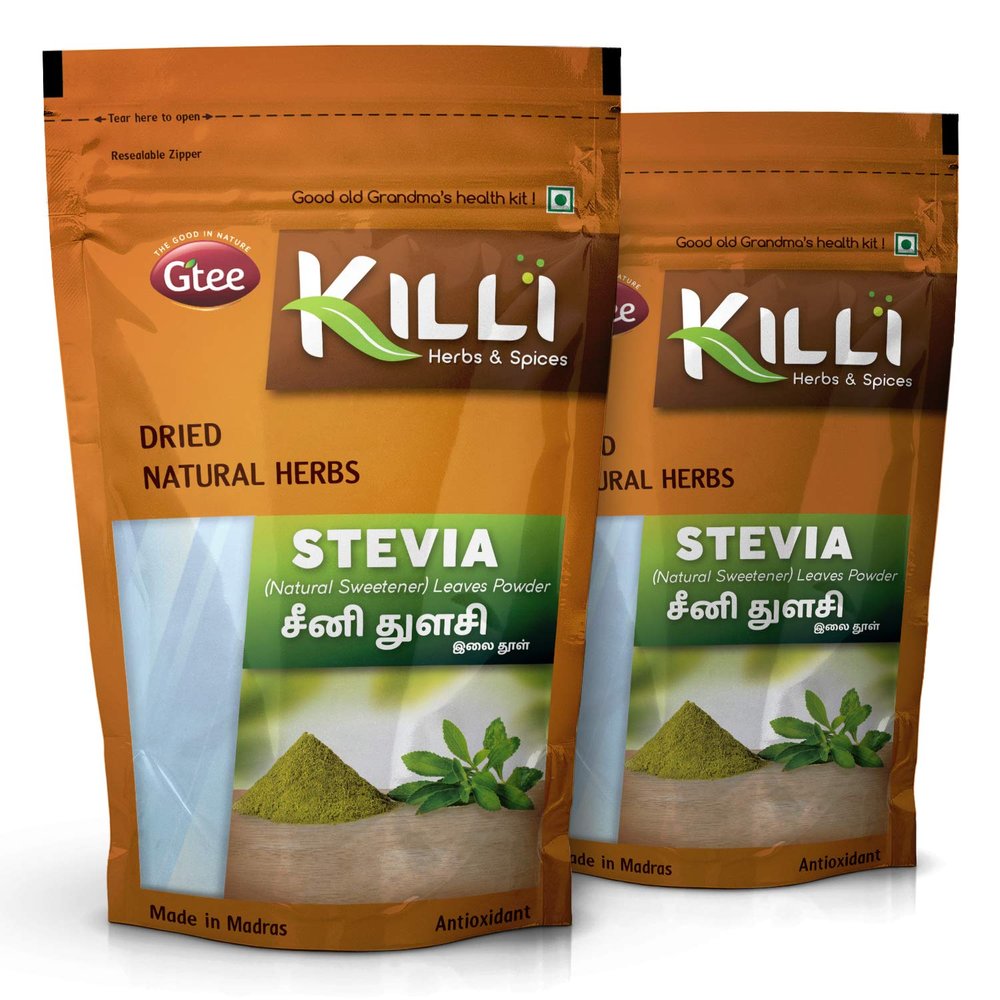 KILLI Stevia | Natural Sweetner | Seeni Thulasi Leaves Powder, 100g (Pack of 2)