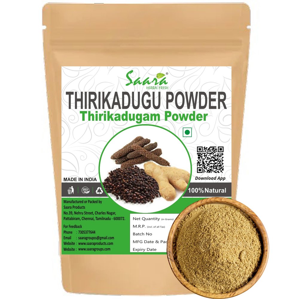 Saara HERBAL FRESH Thirikadugu Powder, 400g, Thirikadugam, Trikatu Churna, Katutraya Churna, Three Peppers, Thirukaduga Powder, (pack of 4 x 100g)