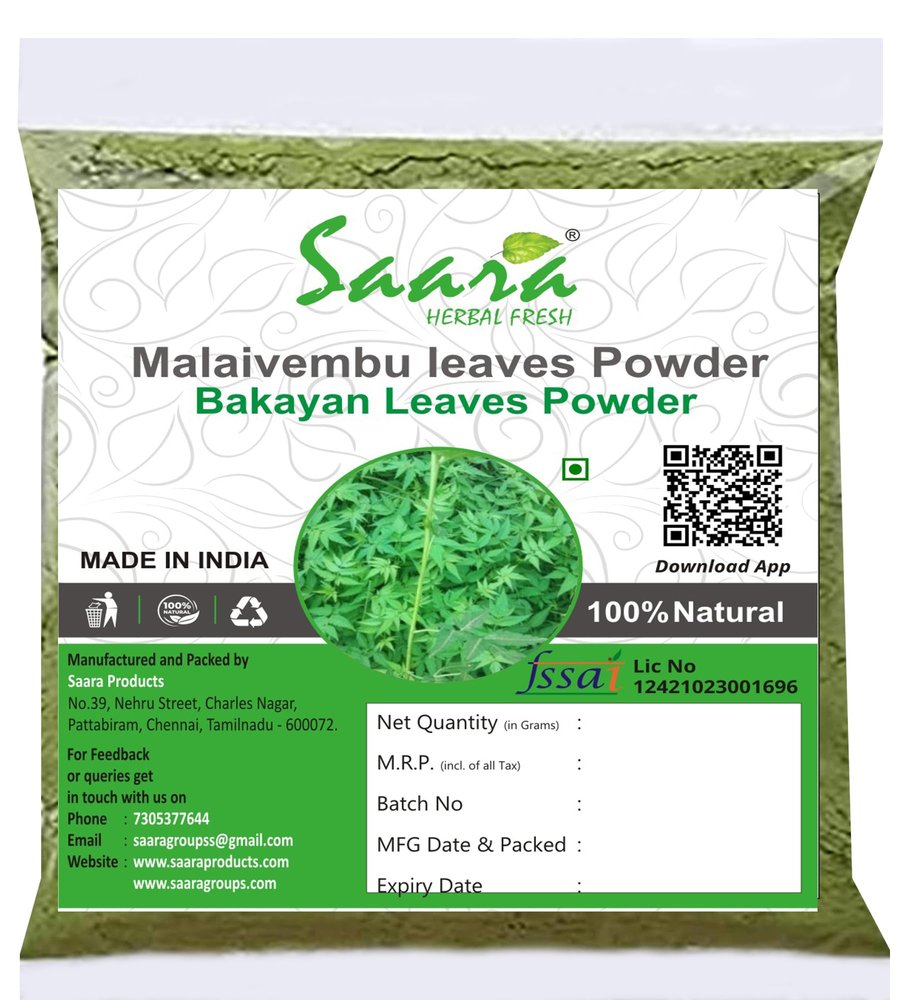 Saara HERBAL FRESH Malaivembu Leaves Powder, Bakayan, Chinaberry, Melia Azedarach Powder, 200g (Pack of 2 X 100g)