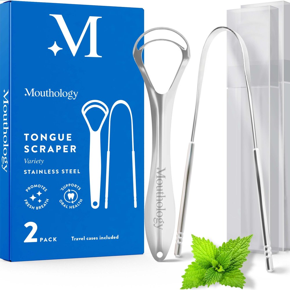 BASIC CONCEPTS Tongue Scraper(2 Pack),Cure Bad Breath(Medical Grade),Stainless Steel Tongue Cleaners,100% Bpa Free Metal Tongue Scrapers Fresher Breath In Seconds